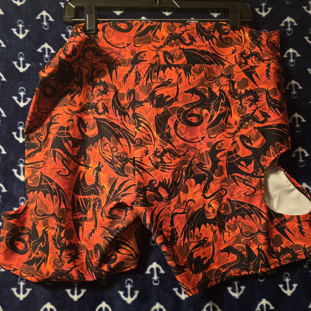 Men's Dragon Print Shorts - Black and Orange